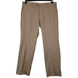 JB Britches Dress Pants Torino Men's 38×29 Cuffed Worsted Wool Flat Front Khaki.